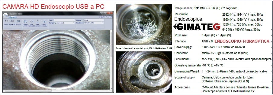 inspección con endoscopio fibra optica diametro 2mm Hipp GimateG