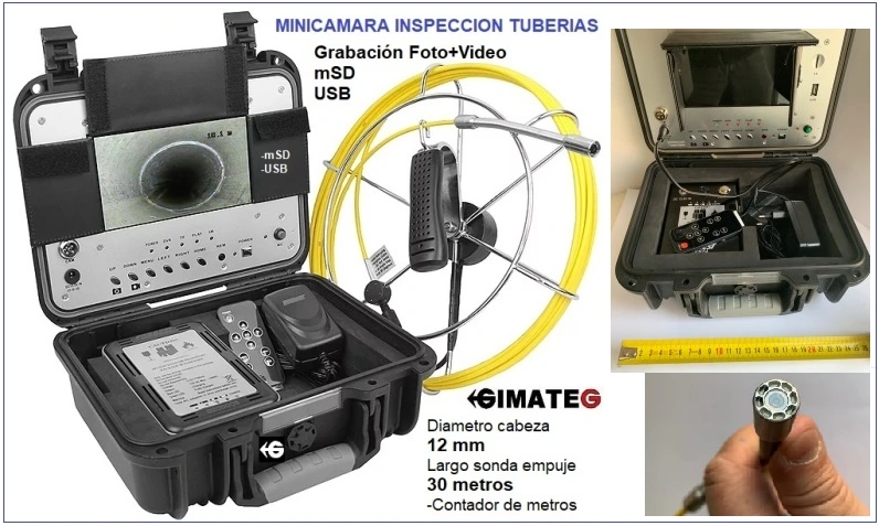 Alquiler camara 13mm x30metros inspeccion tubos DN40 a DN75 GimateG