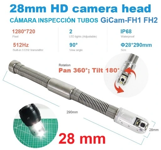 camara GiCam-FH giratoria 360º de 28mm HD 1280x720 inspeccion tubos GimateG