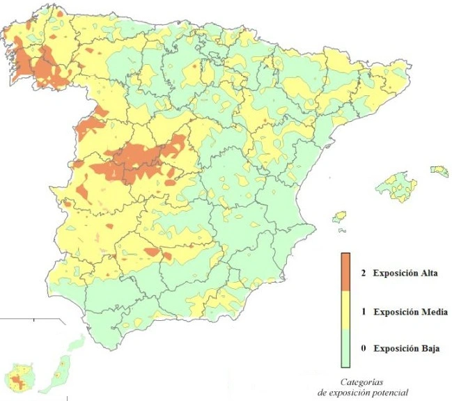 mapa zonas España de exposicion al radon
