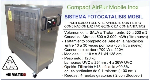 fotocatalisis mobile AirPur INOX hasta 3000m3 hora GimateG