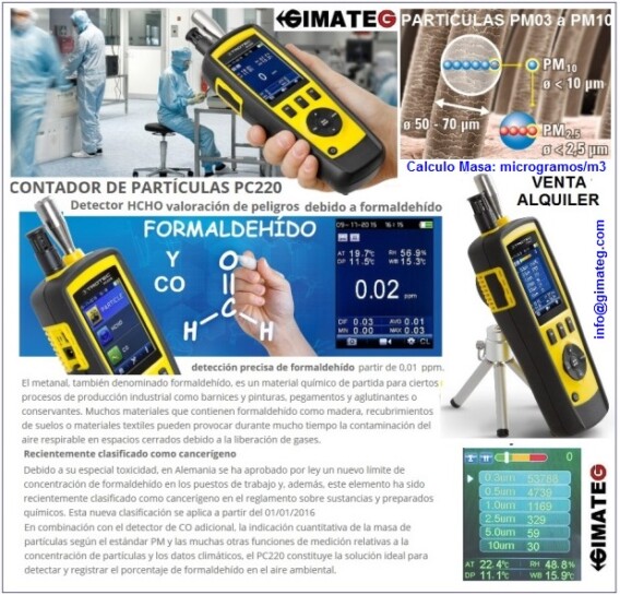 contador particulas y masa en aire ambiente ,CO ,formaldehido GimateG