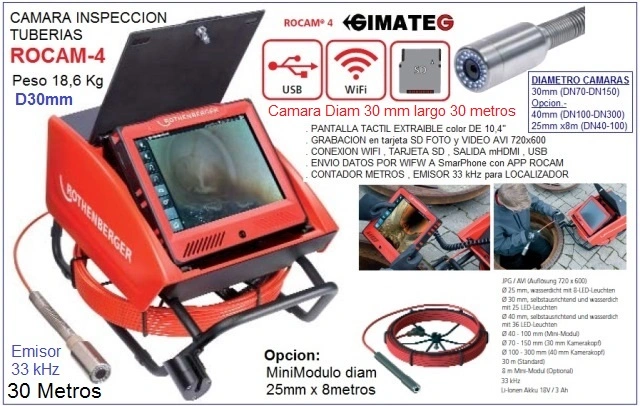 camara Tubos Rocam 4 Wifi 30 metros gmt Distribuidor Rothenberger
