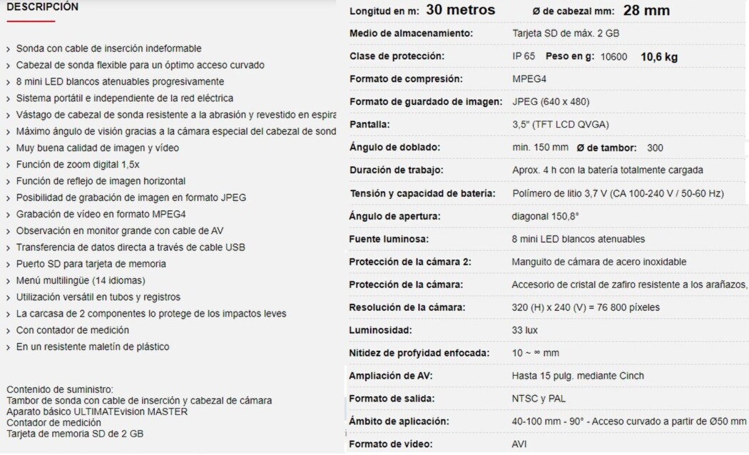 caracteristicas camara tuuberias Ultimate KS GimateG