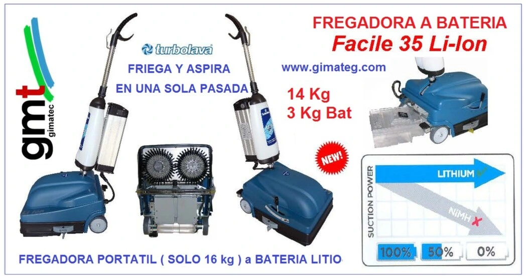 Fregadora a bateria litio profesional peso 17 kg Facile 35 GimateG