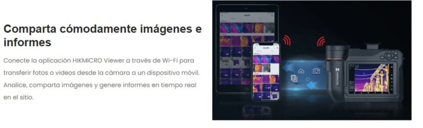 Cámara termográfica HIKMICRO SP120H con conectividad Wi-Fi para compartir imágenes, analizar datos y generar informes desde dispositivos móviles