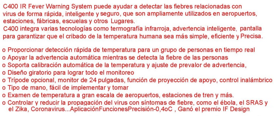 caracteristicas C400 termografica para fiebre gimateg