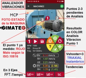 foto ISO10816 y datos vibrometro VShooter+ gimateg