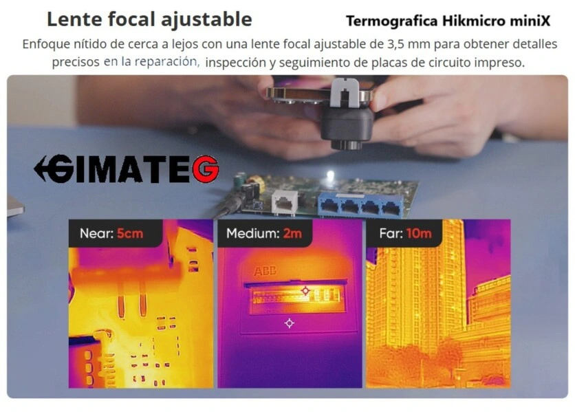 lente focal ajustable camara termografica USBC y Wifi HIKmicro miniX gimatec