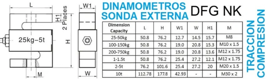 MEDIDAS Dinamometro digital DFG sonda externa grafico traccion compresion 100kgf  GimateG