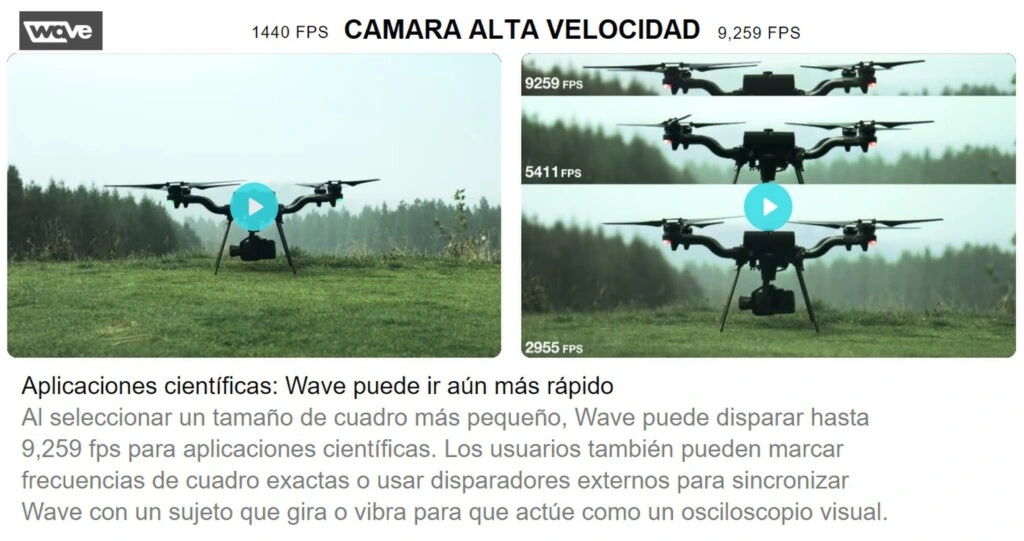 ejemplo formatos y alta velocidad video en 2K o 4K wave2T gimateG