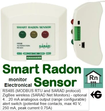 monitor smart Radón sensor modbus y rele Sarad gimateg