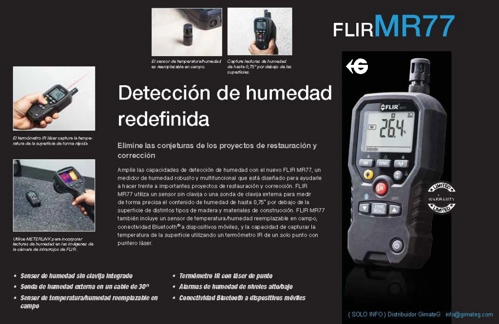 termohigrometro humedad pared o material flir MR77 gimateg